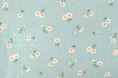 DEADSTOCK Japanese Fabric Daisy Grid - aqua blue - 50cm