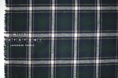 DEADSTOCK Japanese Fabric Yarn-dyed Brushed Plaid - green - 50cm