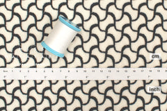 Japanese Fabric Embroidered Cotton Lawn - waves - cream, black - 50cm