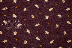 DEADSTOCK Japanese Fabric Kawaii Cats - eggplant - 50cm