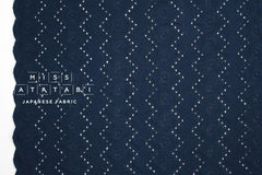 DEADSTOCK Japanese Fabric Embroidered Cotton Double Gauze - navy blue - 50cm