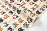 Japanese Fabric Neko Cats - cream - 50cm