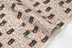 Japanese Fabric Gotokuji Temple Maneko Neko Cats - beige - 50cm