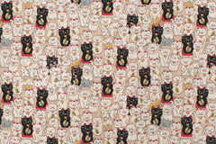 Japanese Fabric Gotokuji Temple Maneko Neko Cats - beige - 50cm