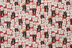 Japanese Fabric Gotokuji Temple Maneko Neko Cats - red - 50cm