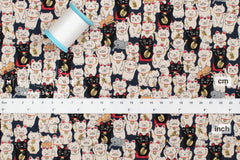 Japanese Fabric Gotokuji Temple Maneko Neko Cats - dark blue - 50cm