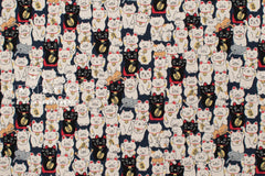 Japanese Fabric Gotokuji Temple Maneko Neko Cats - dark blue - 50cm