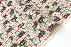 Japanese Fabric Gotokuji Temple Maneko Neko Cats - green - 50cm