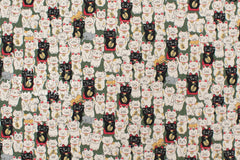 Japanese Fabric Gotokuji Temple Maneko Neko Cats - green - 50cm