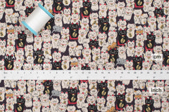 Japanese Fabric Gotokuji Temple Maneko Neko Cats - dark grape - 50cm