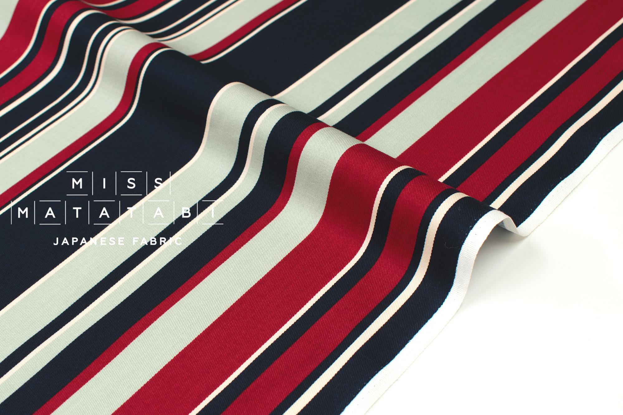 DEADSTOCK Stripe Twill - navy blue, red, sage