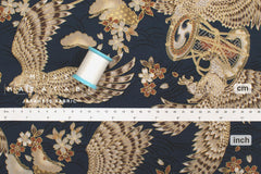 Japanese Fabric Hawk and Sakura - navy blue, metallic gold - 50cm