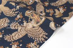 Japanese Fabric Hawk and Sakura - navy blue, metallic gold - 50cm