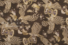 Japanese Fabric Hawk and Sakura - brown, metallic gold - 50cm