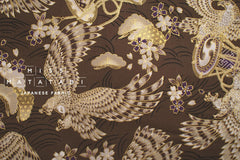 Japanese Fabric Hawk and Sakura - brown, metallic gold - 50cm
