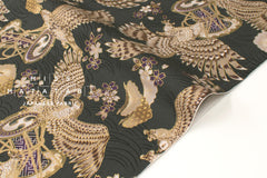 Japanese Fabric Hawk and Sakura - grey green, metallic gold - 50cm