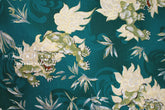 Japanese Fabric Komainu - teal green, metallic gold - 50cm