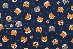 Japanese Fabric Little Shiba - navy blue - 50cm