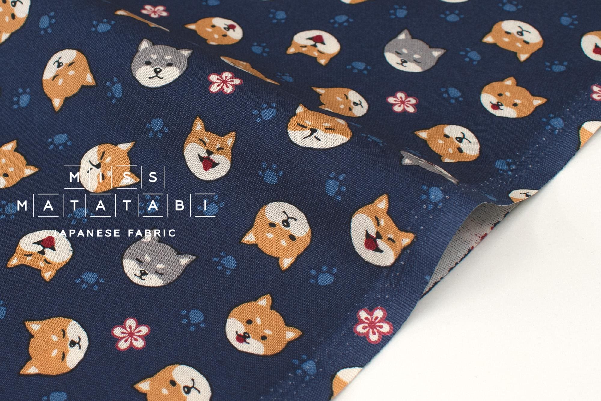 Japanese Fabric Little Shiba - navy blue - 50cm