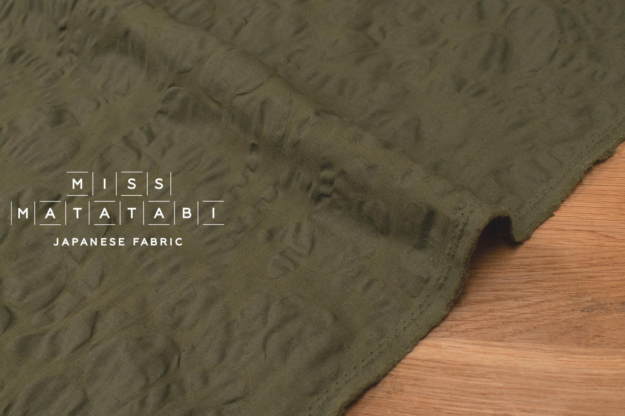 Japanese Fabric Cotton Linen Ripple Petals - green - 50cm