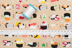 Japanese Fabric Neko Sushi - beige - 50cm