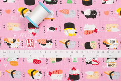 Japanese Fabric Neko Sushi - pink - 50cm