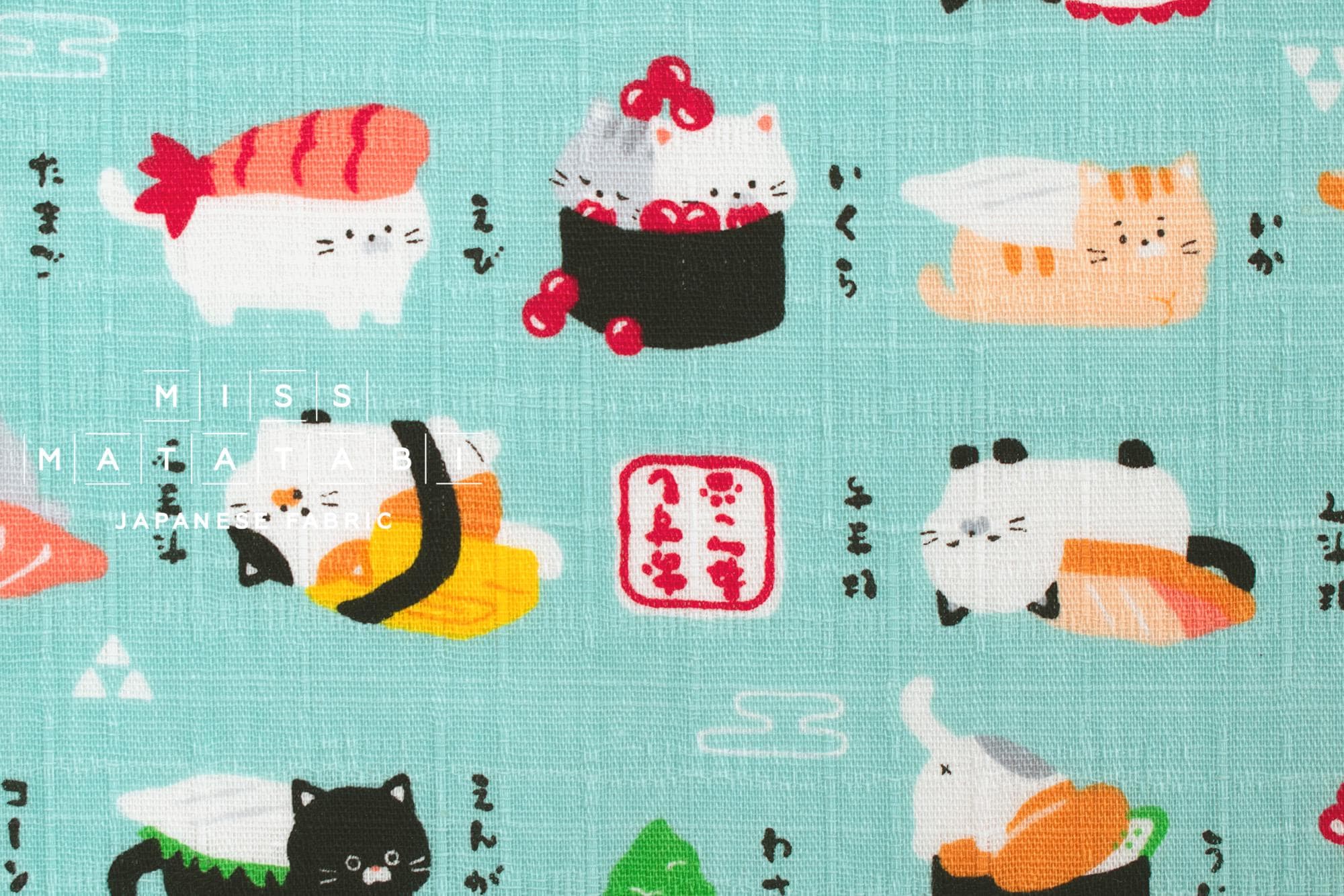 Japanese Fabric Neko Sushi - mint - 50cm