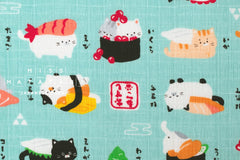 Japanese Fabric Neko Sushi - mint - 50cm