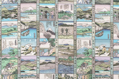 Japanese Fabric Traditional Post Towns - grey, blue, green - 50cm