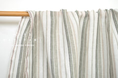 DEADSTOCK Japanese Fabric 100% Linen Stripes - grey, cream, beige - 50cm