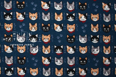 Japanese Fabric Neko Cats - blue - 50cm