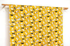 Japanese Fabric Oyako Cats - mustard - 50cm