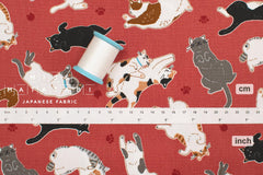 Japanese Fabric Oyako Cats - tomato red - 50cm