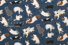 Japanese Fabric Oyako Cats - blue - 50cm