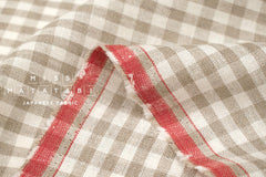 DEADSTOCK Japanese Fabric Yarn-dyed 100% Linen Small Check with Red Selvedge - 50cm