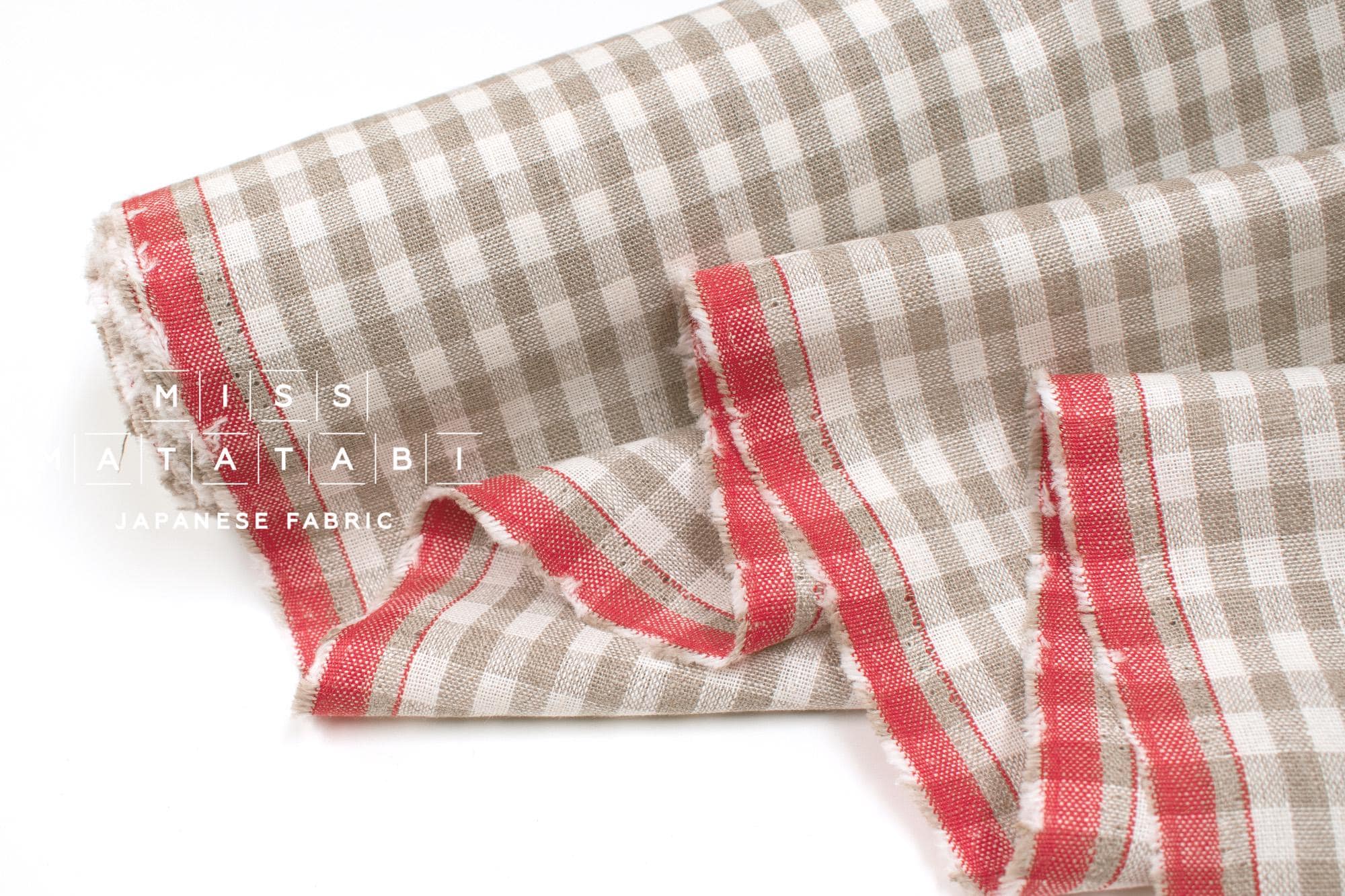 DEADSTOCK Japanese Fabric Yarn-dyed 100% Linen Small Check with Red Selvedge - 50cm