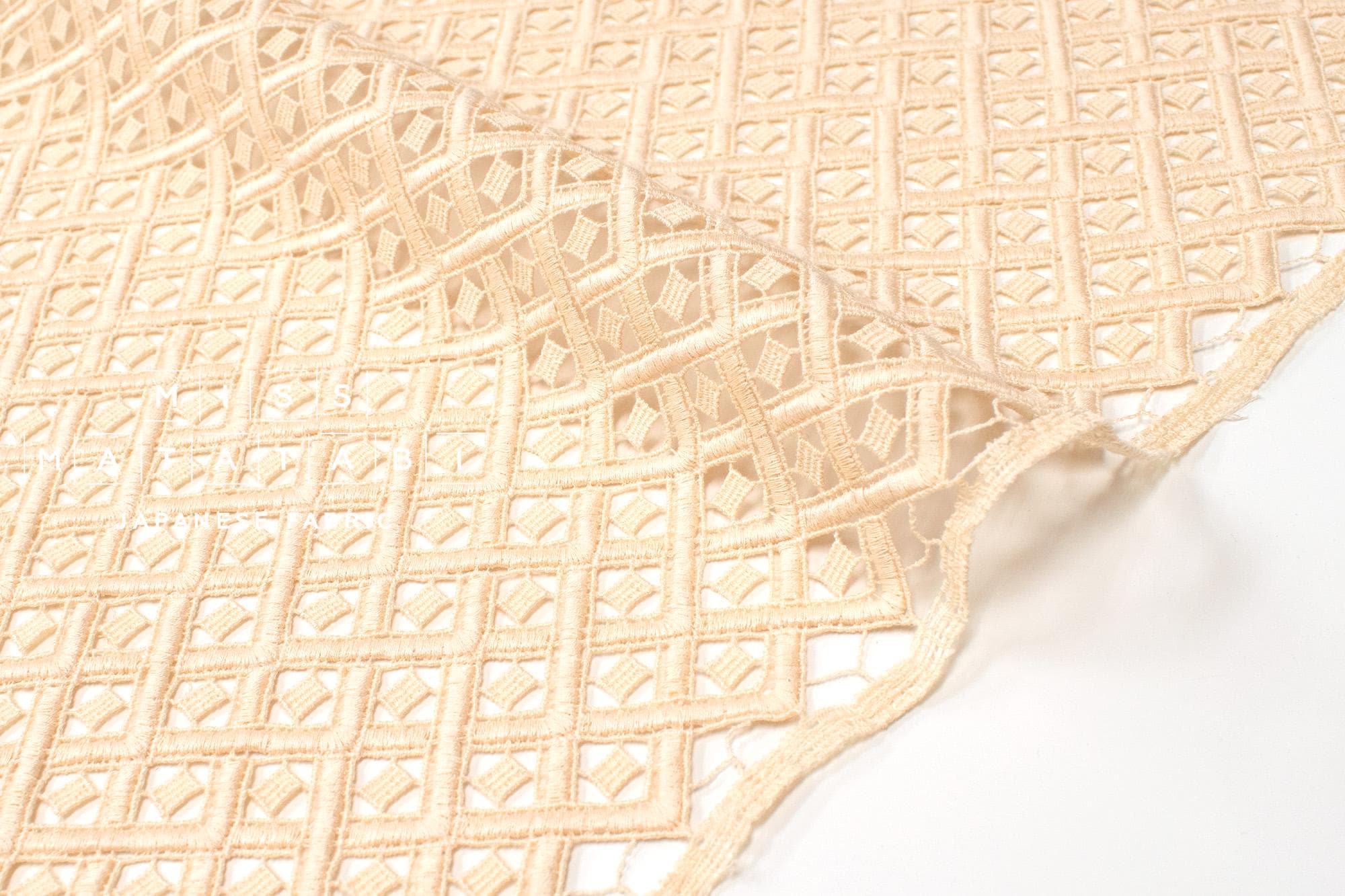 Japanese Embroidered Cotton Lace Fabric - buttercream - 50cm