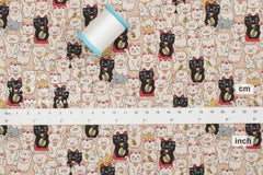 Japanese Fabric Gotokuji Temple Maneko Neko Cats - beige - 50cm