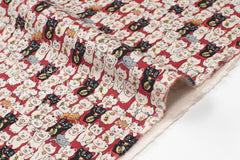 Japanese Fabric Gotokuji Temple Maneko Neko Cats - red - 50cm