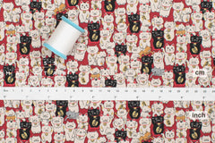 Japanese Fabric Gotokuji Temple Maneko Neko Cats - red - 50cm