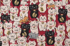 Japanese Fabric Gotokuji Temple Maneko Neko Cats - red - 50cm