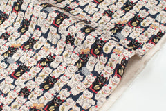 Japanese Fabric Gotokuji Temple Maneko Neko Cats - dark blue - 50cm