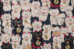 Japanese Fabric Gotokuji Temple Maneko Neko Cats - dark blue - 50cm