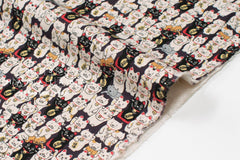 Japanese Fabric Gotokuji Temple Maneko Neko Cats - dark grape - 50cm