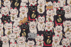 Japanese Fabric Gotokuji Temple Maneko Neko Cats - dark grape - 50cm
