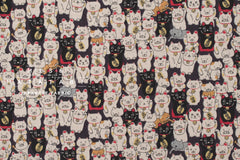 Japanese Fabric Gotokuji Temple Maneko Neko Cats - dark grape - 50cm