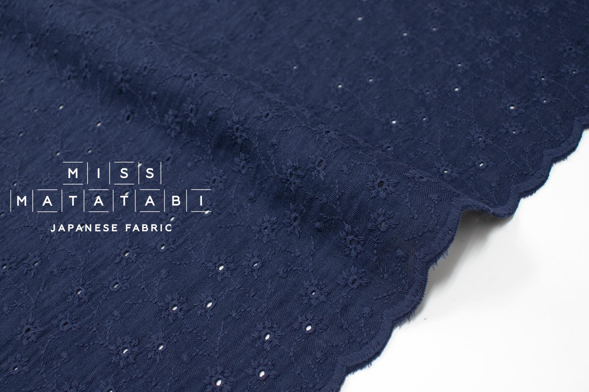 DEADSTOCK Japanese Fabric Embroidered Cotton Double Gauze II - navy blue - 50cm