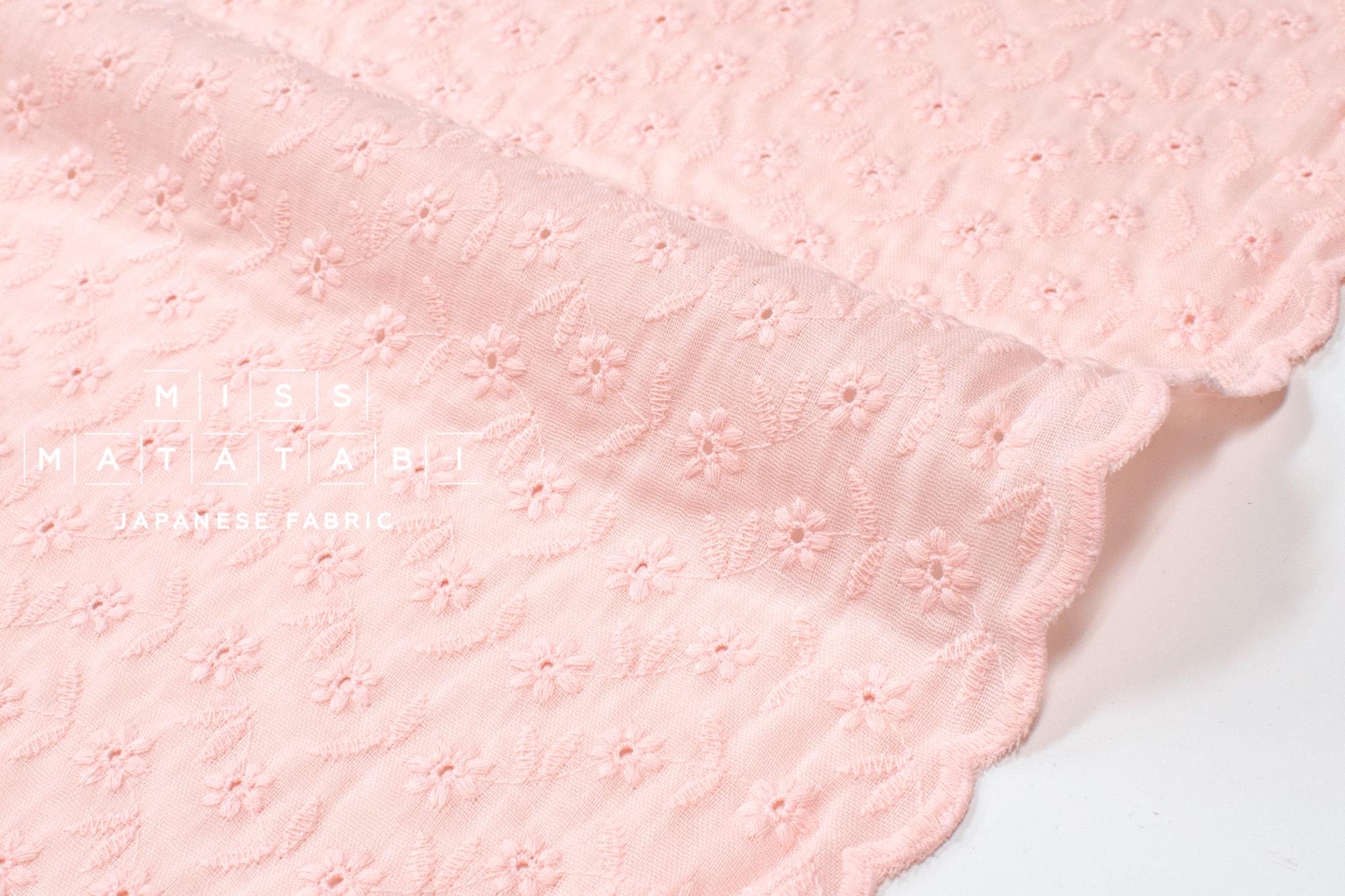 DEADSTOCK Japanese Fabric Embroidered Cotton Double Gauze III - pink - 50cm