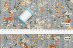 Japanese Fabric Cotton Linen Ripple Nature - orange, grey blue - 50cm