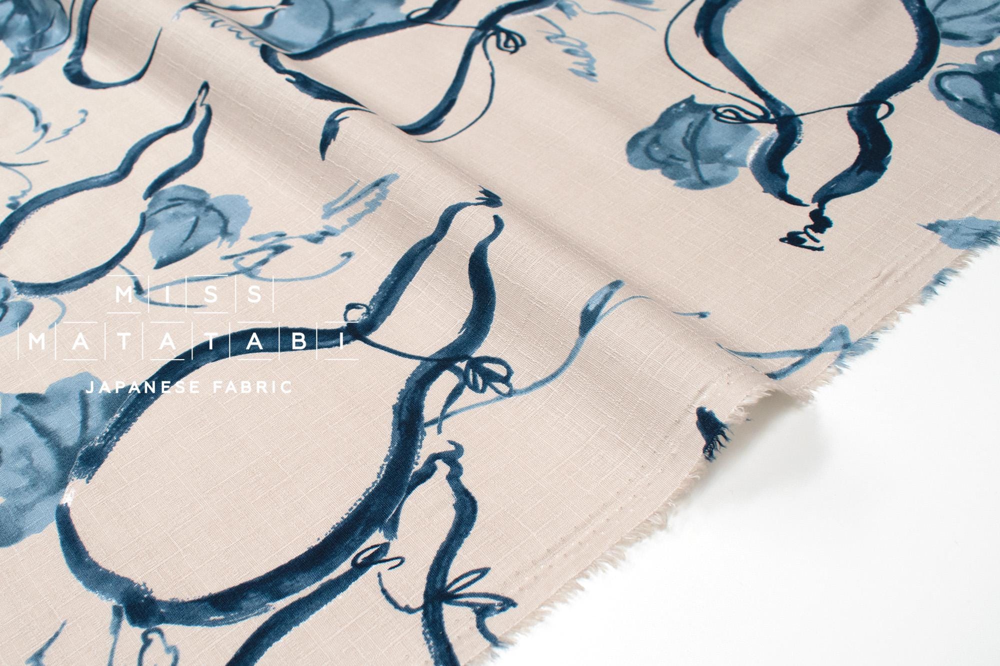 DEADSTOCK Japanese Fabric Hyotan - greige, blue - 50cm